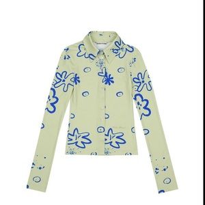 The Open Product - Green Button Down Flower Shirt - Size 1 - NWT
